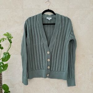 Haven Well Within Cardigan Small Green Chunky Knit Button Front Sweater EUC